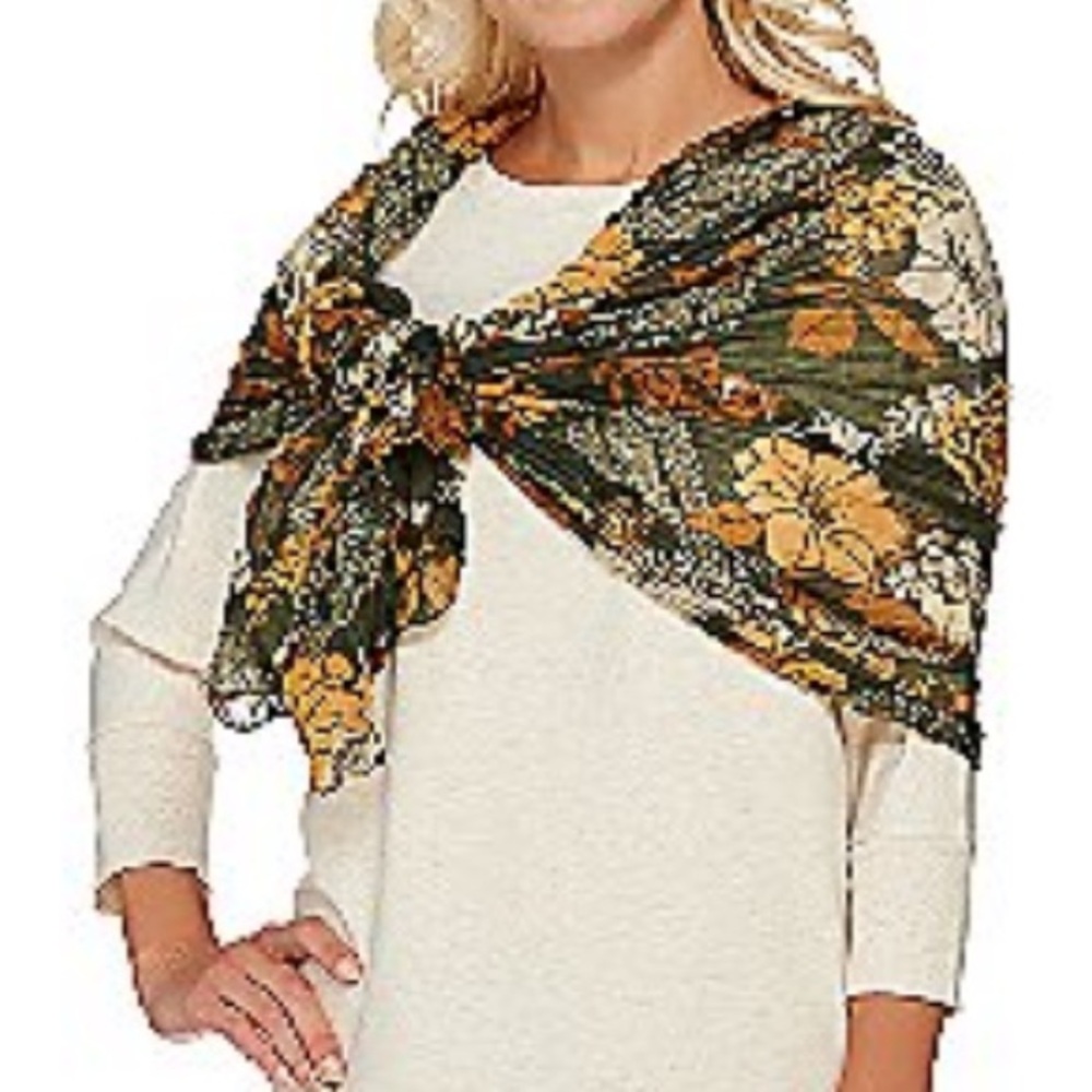 Denim & Co. 28” x 72” Paisley Patchwork Scarf in Green Multi